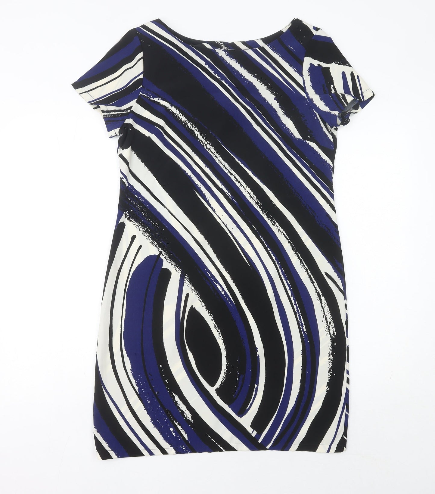 F&F Women’s Black Blue White Sheath Dress Size 10 Knee Length