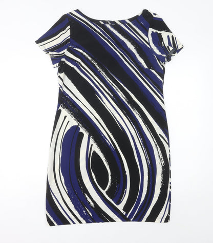F&F Women’s Black Blue White Sheath Dress Size 10 Knee Length