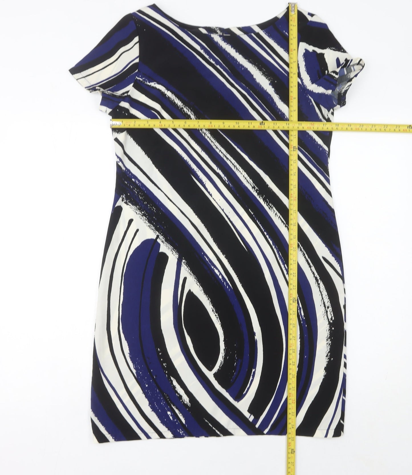 F&F Women’s Black Blue White Sheath Dress Size 10 Knee Length