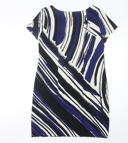 F&F Women’s Black Blue White Sheath Dress Size 10 Knee Length