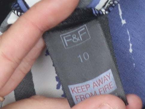 F&F Women’s Black Blue White Sheath Dress Size 10 Knee Length