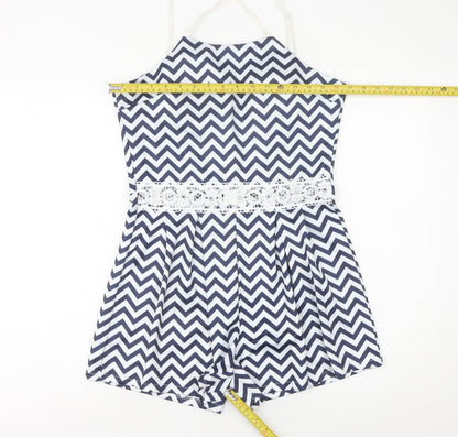 Quiz Women’s Blue Chevron Lace Trim Halter Playsuit Size L
