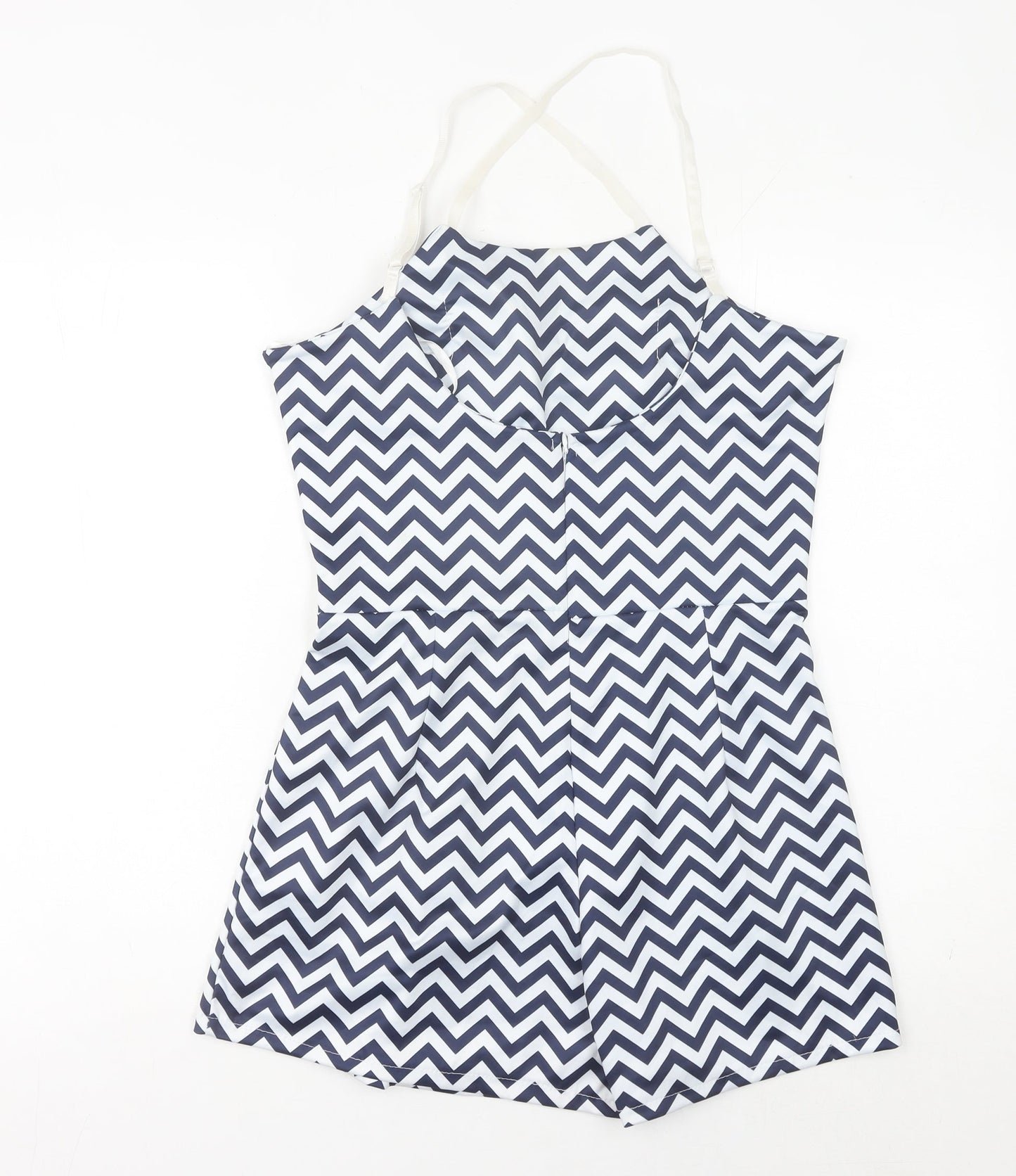 Quiz Women’s Blue Chevron Lace Trim Halter Playsuit Size L