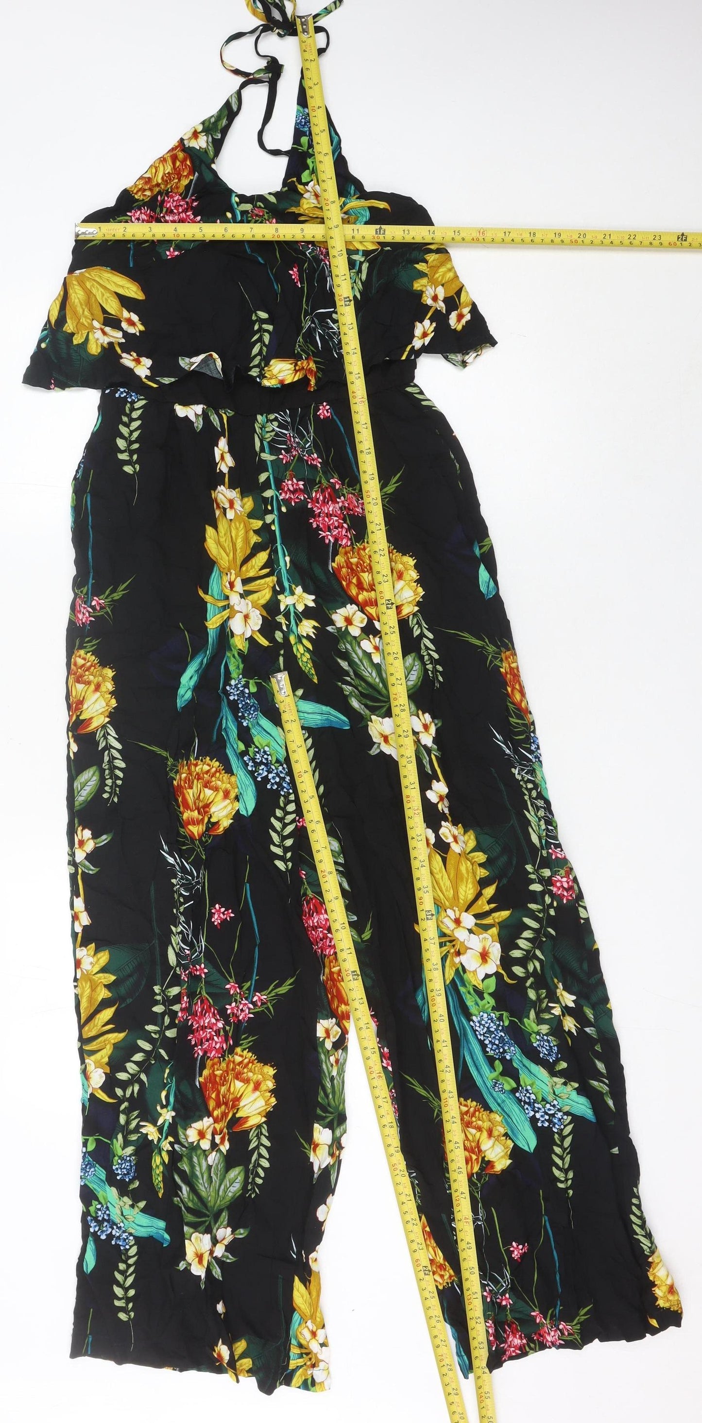 QED London Women’s Multicoloured Floral Halter Wide-Leg Jumpsuit S