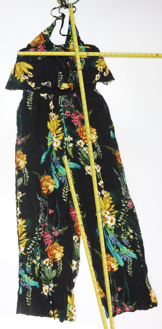 QED London Women’s Multicoloured Floral Halter Wide-Leg Jumpsuit S