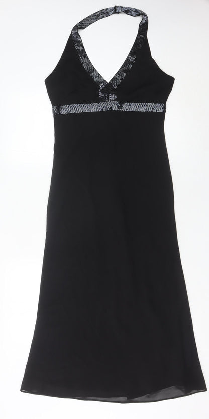 Mexx Women’s Black Halter Maxi Dress M Beaded Formal Wedding