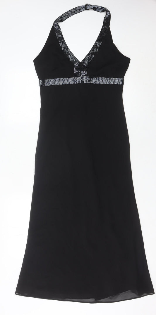 Mexx Women’s Black Halter Maxi Dress M Beaded Formal Wedding