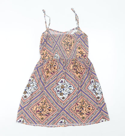 H&M Women’s Multicoloured UK 8 A-Line Scoop Neck Summer Dress