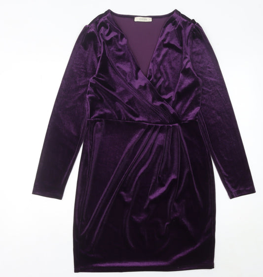 Oasis Women’s Purple Velvet Wrap Dress Long Sleeve Size L Party