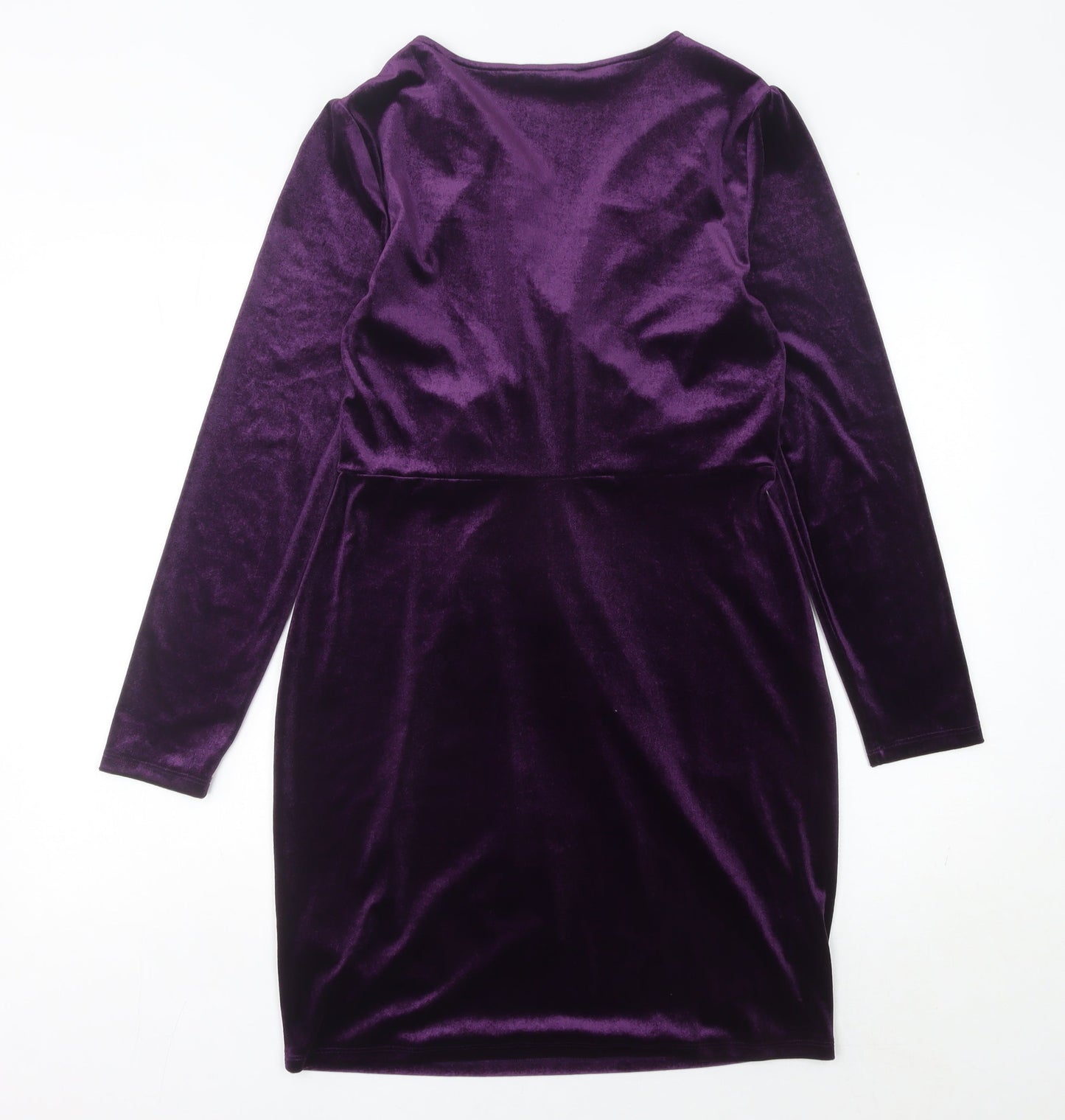 Oasis Women’s Purple Velvet Wrap Dress Long Sleeve Size L Party