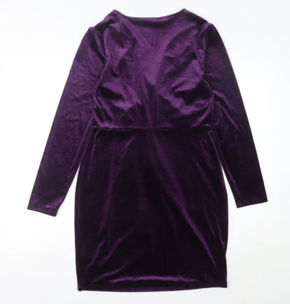 Oasis Women’s Purple Velvet Wrap Dress Long Sleeve Size L Party