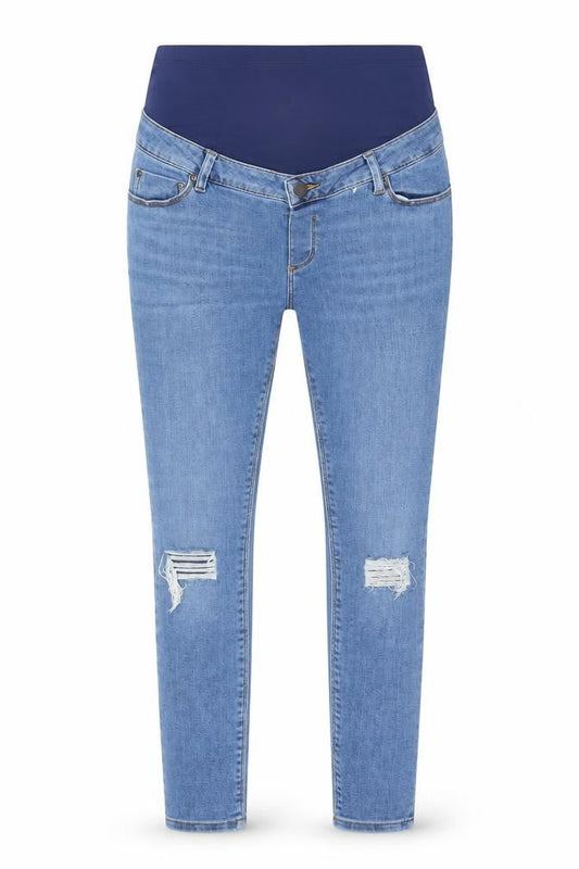 Front view of ASOS Women’s Blue, size UK 8, Maternity Skinny Distressed Jeans