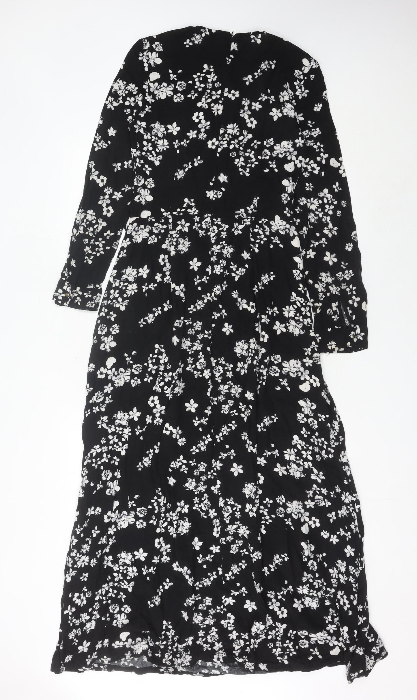 APPLELINE Women's Black Floral Midi A-Line Dress Size 8 Viscose