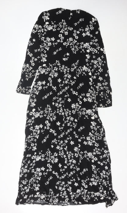 APPLELINE Women's Black Floral Midi A-Line Dress Size 8 Viscose