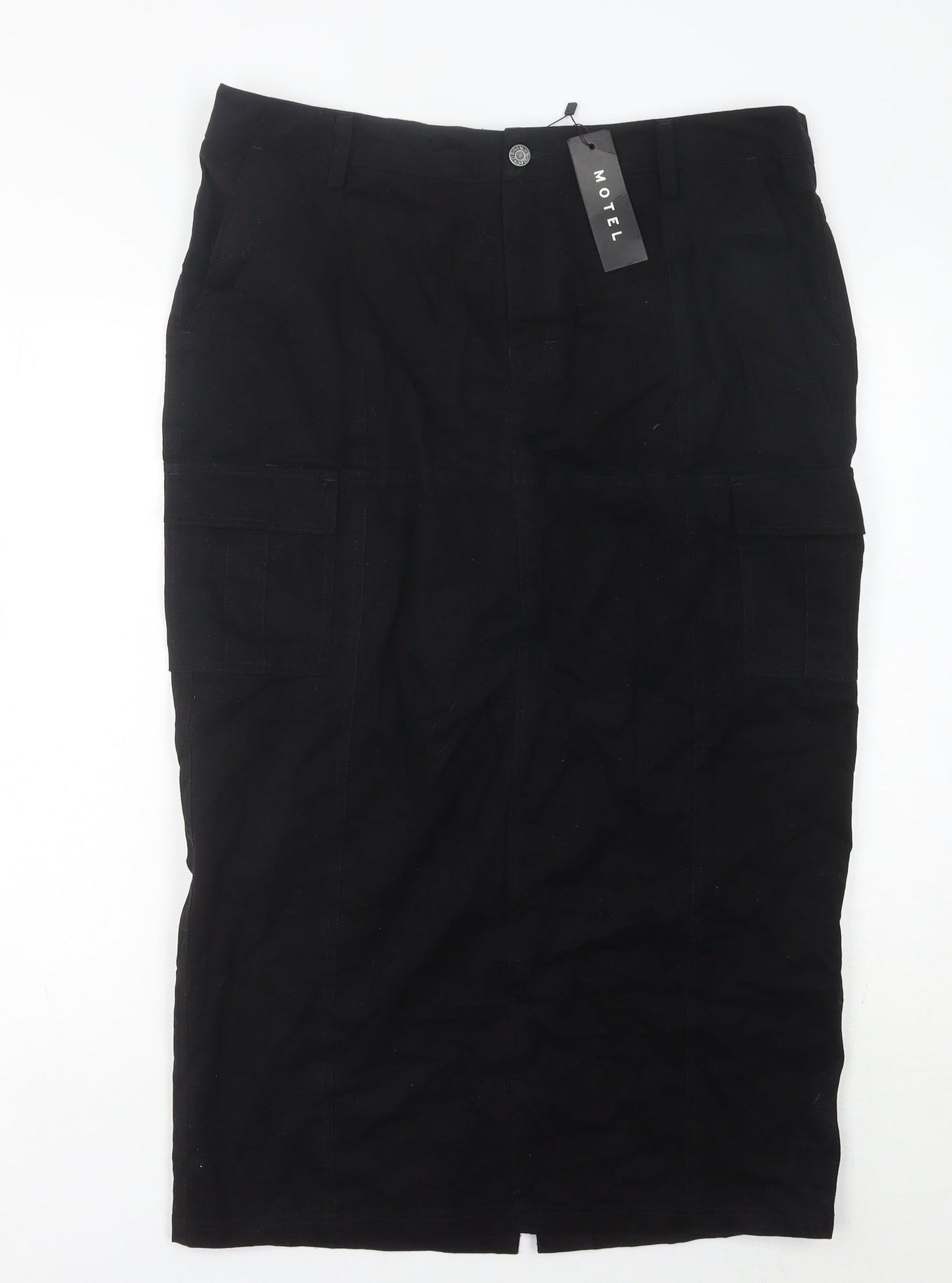 Motel Women’s Black Midi Cargo Skirt L Cotton Pockets Casual