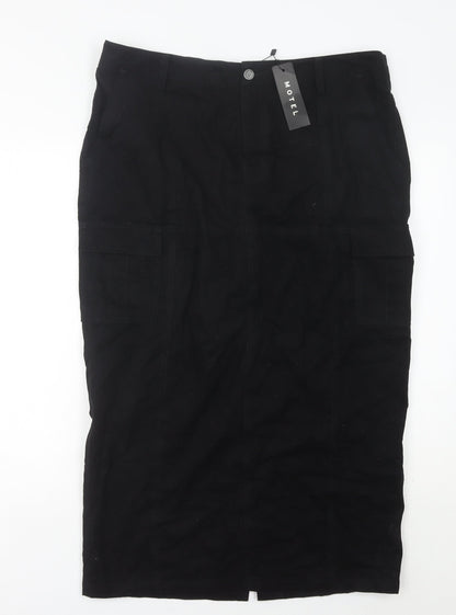 Motel Women’s Black Midi Cargo Skirt L Cotton Pockets Casual