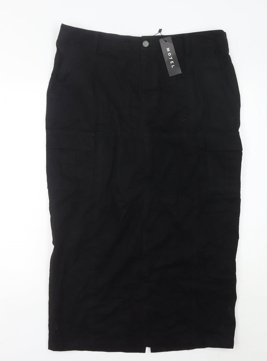 Motel Women’s Black Midi Cargo Skirt L Cotton Pockets Casual
