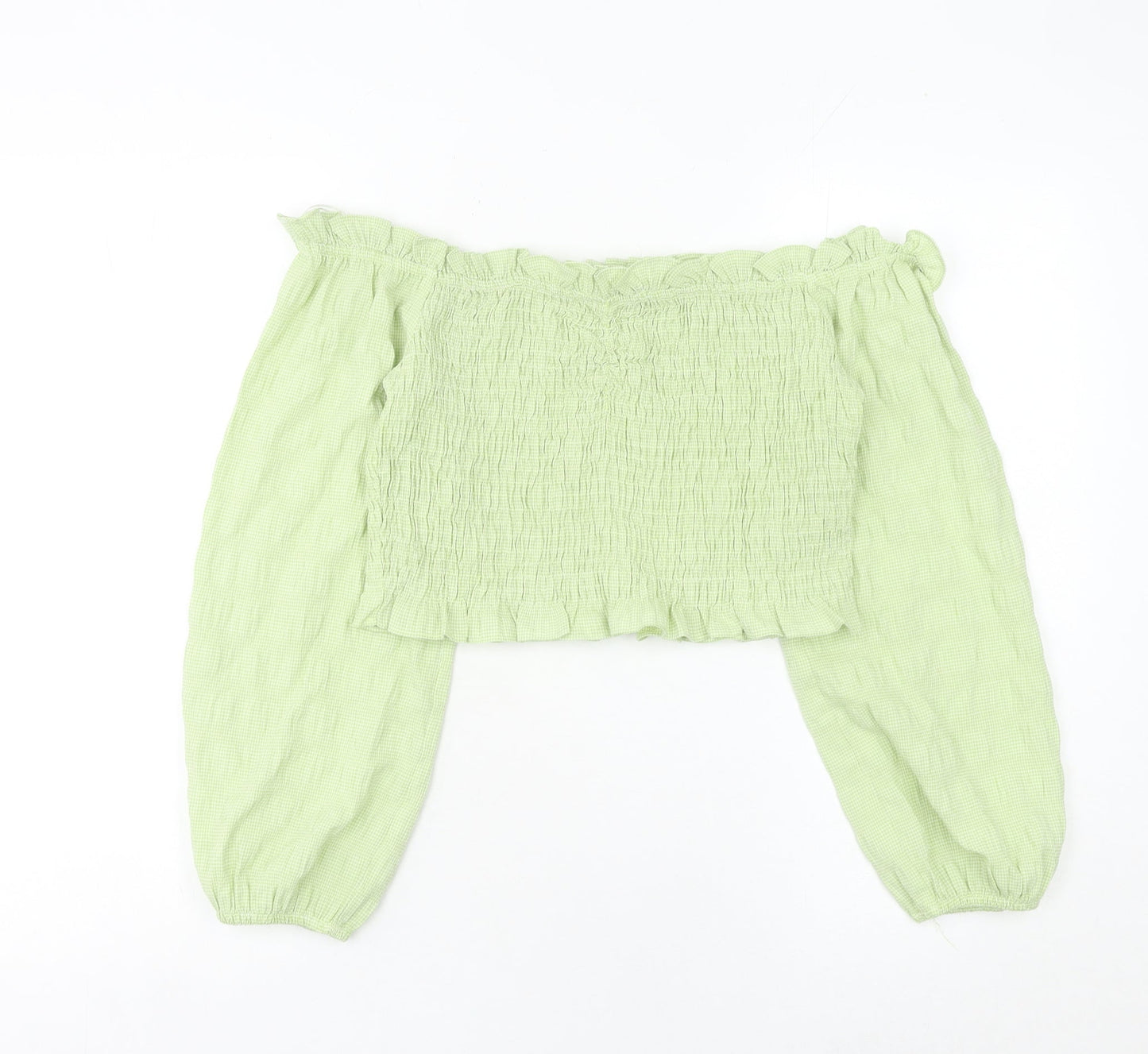 Bershka Women’s Green Off Shoulder Cropped Blouse Size 12 Summer