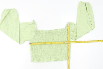 Bershka Women’s Green Off Shoulder Cropped Blouse Size 12 Summer