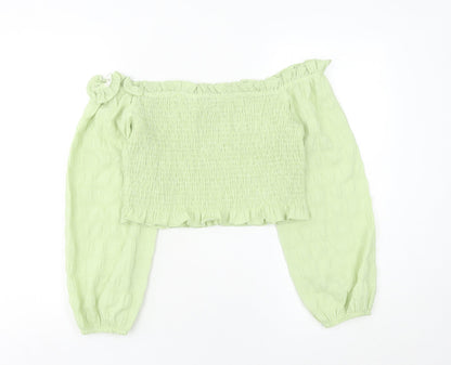 Bershka Women’s Green Off Shoulder Cropped Blouse Size 12 Summer