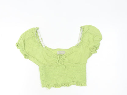 Urban Outfitters Women’s Green Cropped Puff Sleeve Blouse Size S