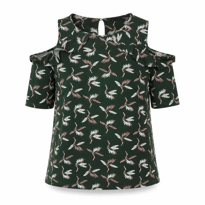 Womens UK Size 12 NEXT Green Cold Shoulder Sleeve Blouse