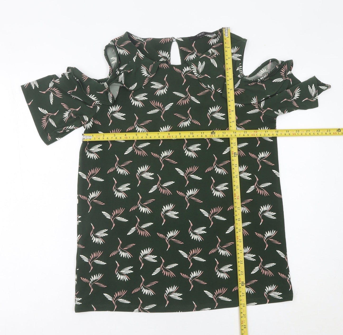 Womens UK Size 12 NEXT Green Cold Shoulder Sleeve Blouse