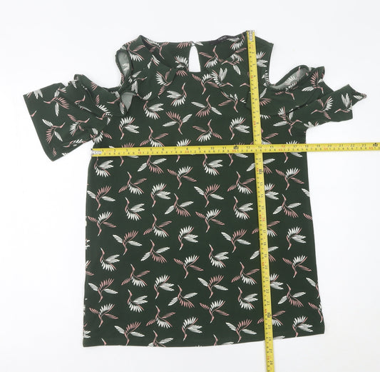 Womens UK Size 12 NEXT Green Cold Shoulder Sleeve Blouse