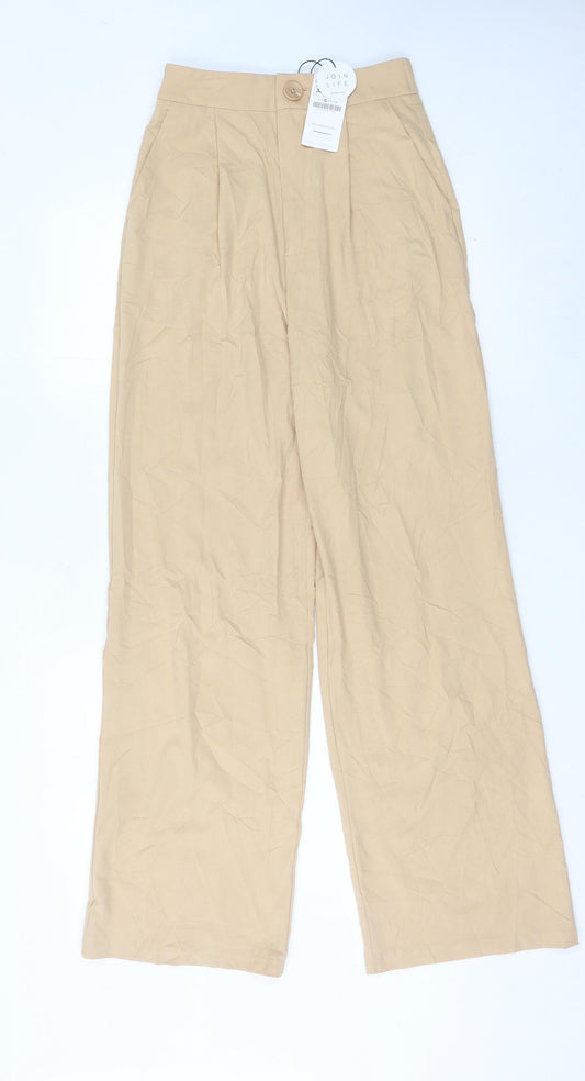 Stradivarius Women’s Beige Size 8 Wide-Leg High-Rise Pleated Trousers