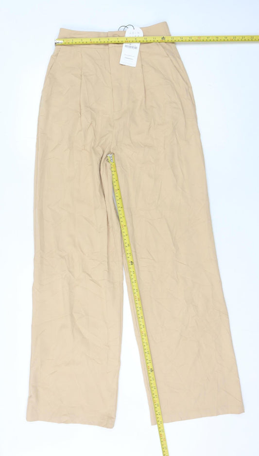 Stradivarius Women’s Beige Size 8 Wide-Leg High-Rise Pleated Trousers