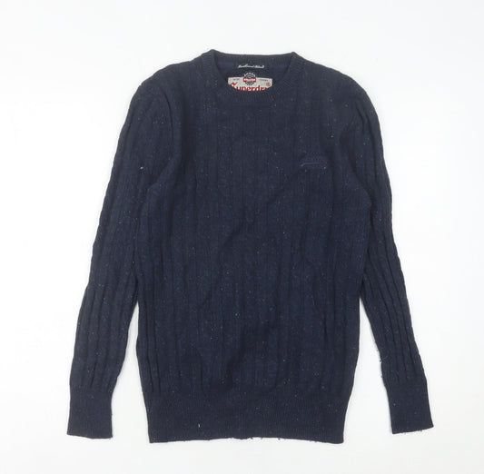 Superdry Men's Blue Cable-Knit Lambswool Jumper Small Regular