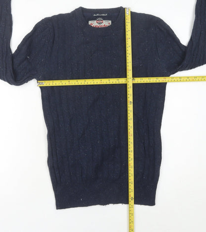 Superdry Men's Blue Cable-Knit Lambswool Jumper Small Regular