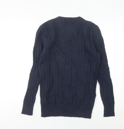 Superdry Men's Blue Cable-Knit Lambswool Jumper Small Regular