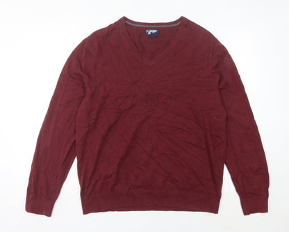 Lands' End Men's Red Cotton V-Neck Pullover Jumper Size L Regular Fit
