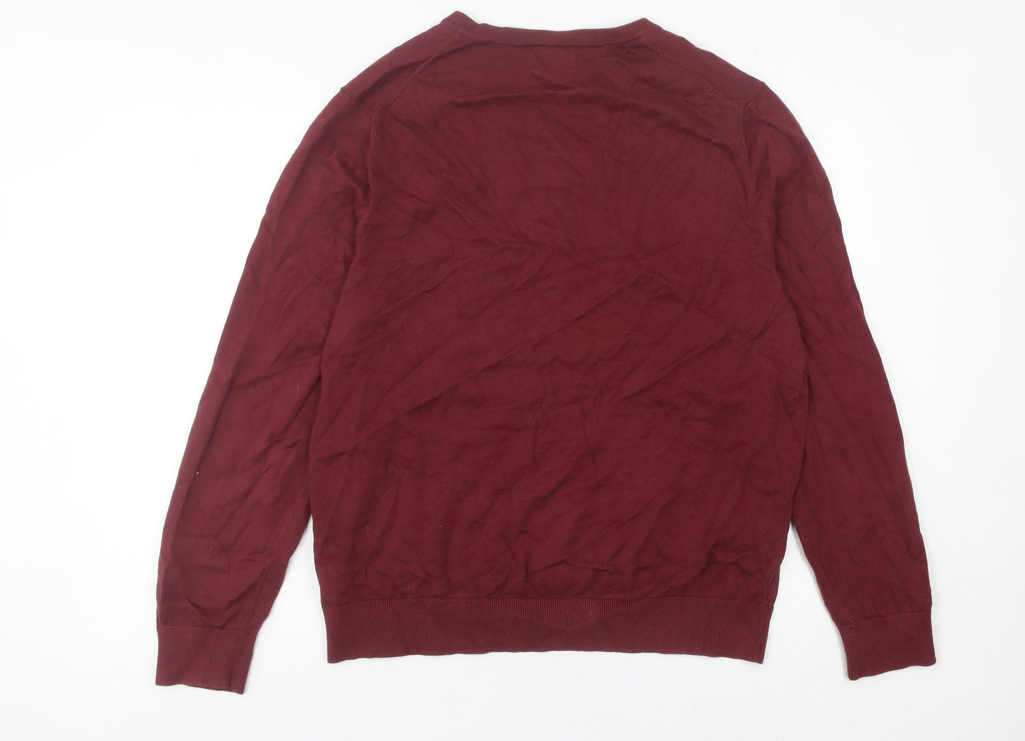 Lands' End Men's Red Cotton V-Neck Pullover Jumper Size L Regular Fit