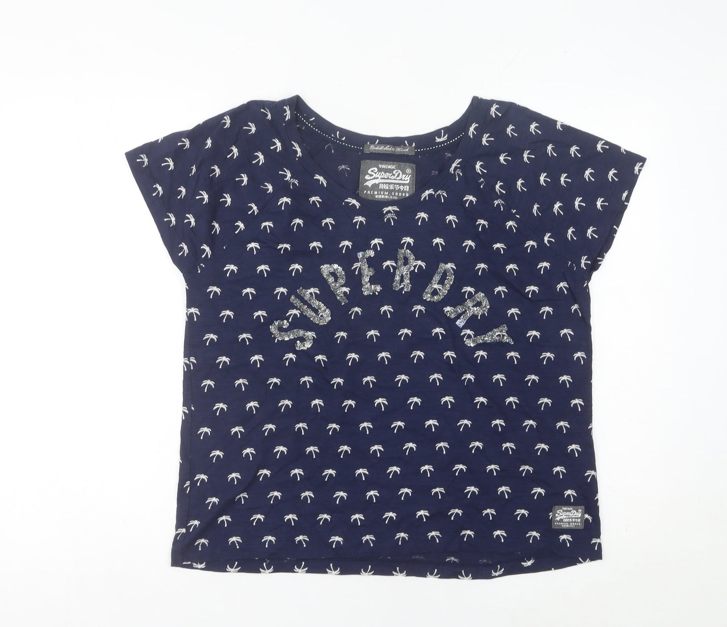 Womens UK Size L Superdry Blue Basic T-Shirt