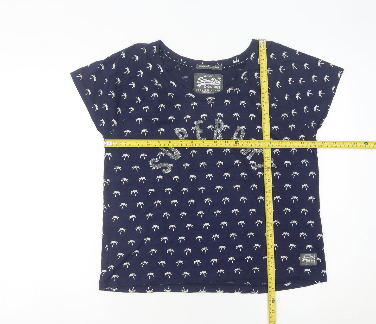 Womens UK Size L Superdry Blue Basic T-Shirt