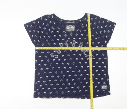 Womens UK Size L Superdry Blue Basic T-Shirt
