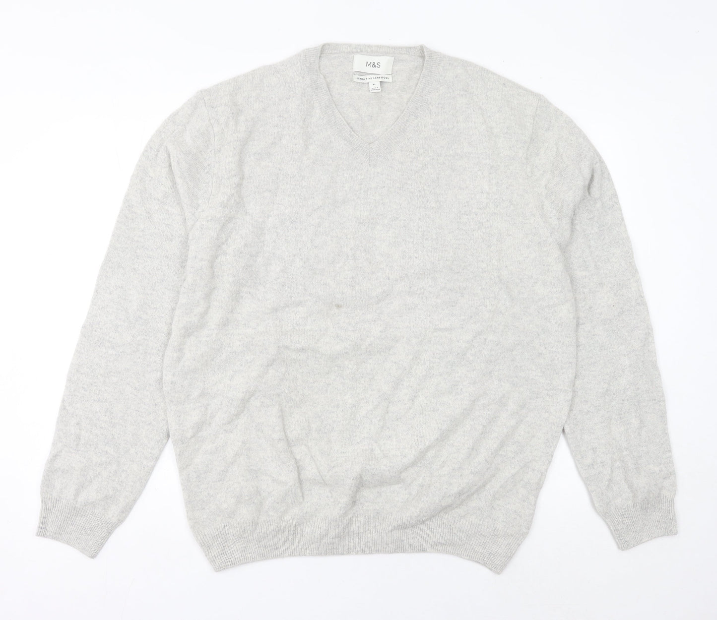 Marks and Spencer Men’s Grey XL Lambswool V-Neck Jumper