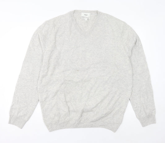 Marks and Spencer Men’s Grey XL Lambswool V-Neck Jumper