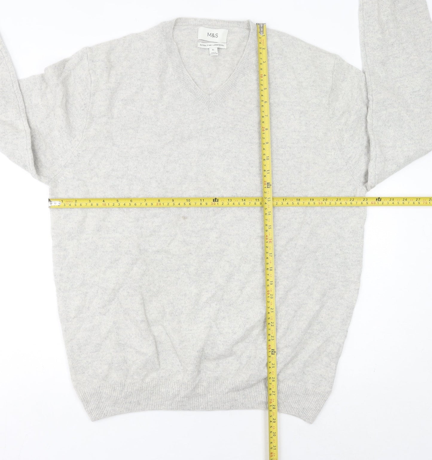 Marks and Spencer Men’s Grey XL Lambswool V-Neck Jumper