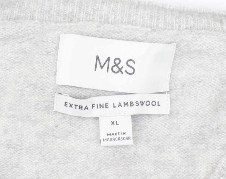 Marks and Spencer Men’s Grey XL Lambswool V-Neck Jumper
