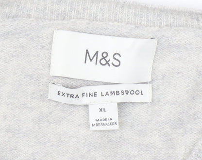 Marks and Spencer Men’s Grey XL Lambswool V-Neck Jumper