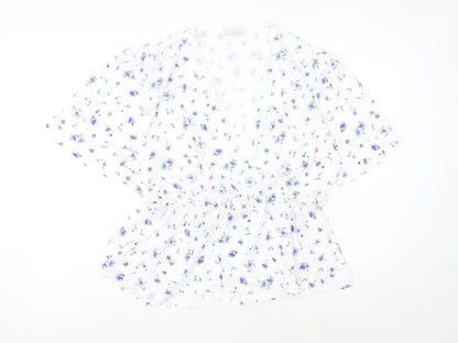 Quiz Women's White Floral Wrap Blouse UK 14 Short Sleeve Chiffon