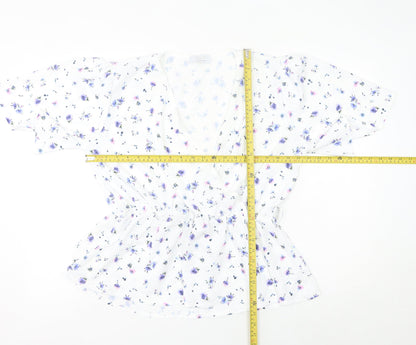 Quiz Women's White Floral Wrap Blouse UK 14 Short Sleeve Chiffon