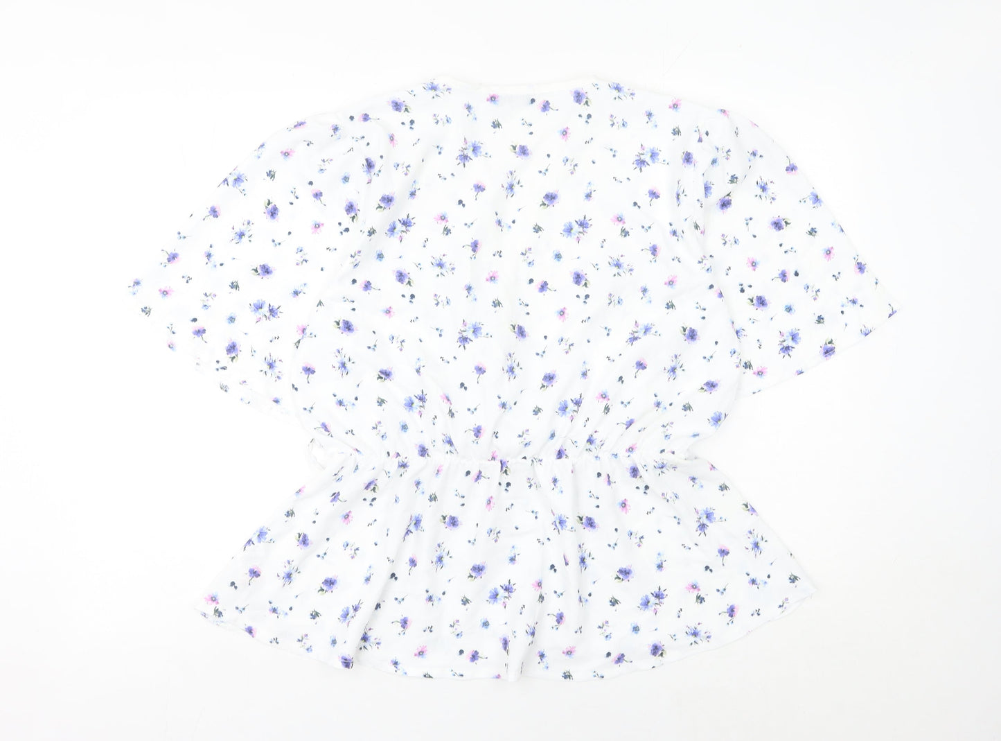 Quiz Women's White Floral Wrap Blouse UK 14 Short Sleeve Chiffon