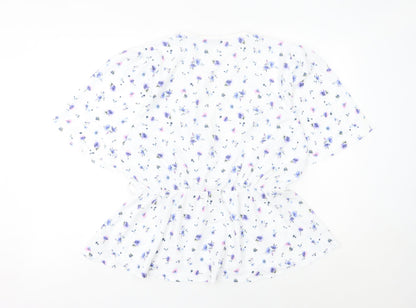 Quiz Women's White Floral Wrap Blouse UK 14 Short Sleeve Chiffon