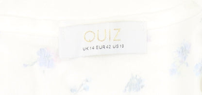Quiz Women's White Floral Wrap Blouse UK 14 Short Sleeve Chiffon