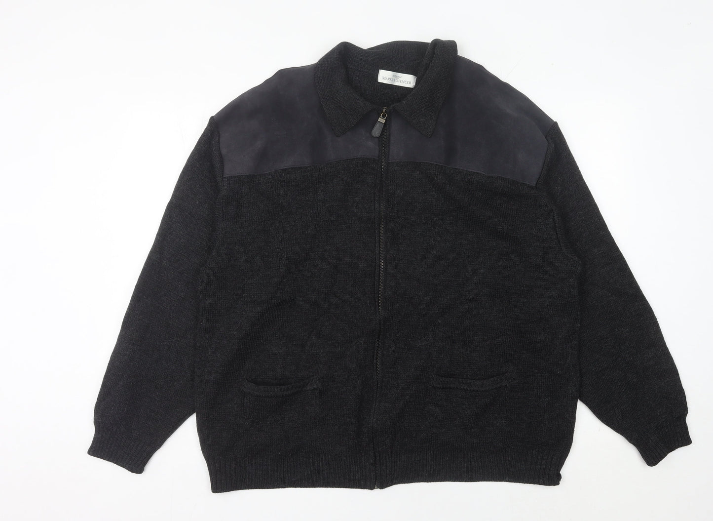 Marks and Spencer Men's Black Wool Blend Full Zip Jumper L