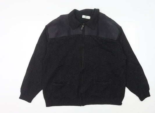 Marks and Spencer Men's Black Wool Blend Full Zip Jumper L